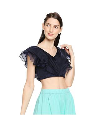 Women's Navy Blue organza Readymade Saree Blouse 4