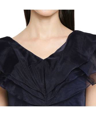 Women's Navy Blue organza Readymade Saree Blouse 5