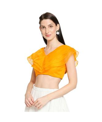 Women's Mustard organza Readymade Saree Blouse 3
