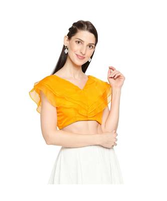 Women's Mustard organza Readymade Saree Blouse 4