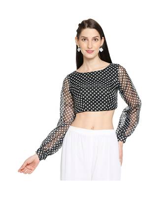 Women's Black organza Polka Dot Readymade Saree Blouse 1