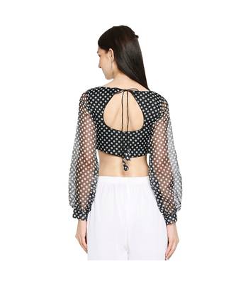Women's Black organza Polka Dot Readymade Saree Blouse 2
