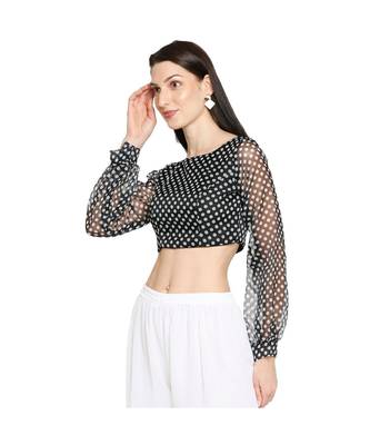 Women's Black organza Polka Dot Readymade Saree Blouse 3