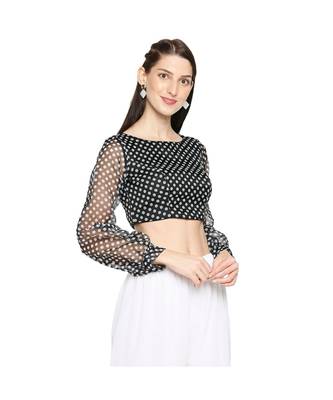 Women's Black organza Polka Dot Readymade Saree Blouse 4