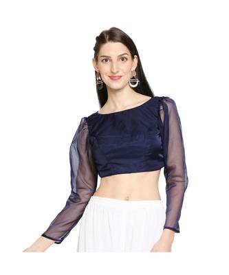 Women's Navy Blue organza Readymade Saree Blouse 1
