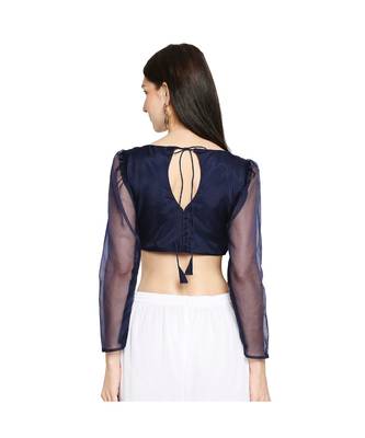 Women's Navy Blue organza Readymade Saree Blouse 2