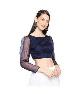 Women's Navy Blue organza Readymade Saree Blouse 4