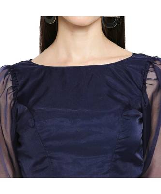 Women's Navy Blue organza Readymade Saree Blouse 5
