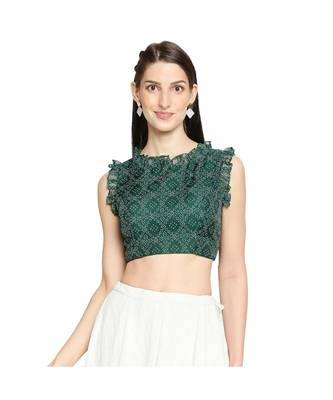 Women's Bottle Green organza Bandhani Readymade Saree Blouse 1