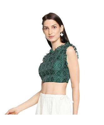 Women's Bottle Green organza Bandhani Readymade Saree Blouse 3