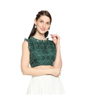 Women's Bottle Green organza Bandhani Readymade Saree Blouse 4