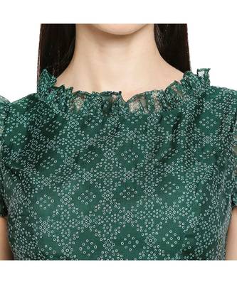 Women's Bottle Green organza Bandhani Readymade Saree Blouse 5