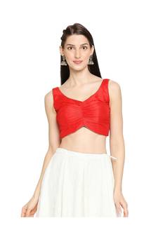 Women's Red Mulbury Silk Readymade Saree Blouse