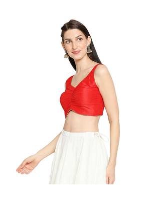 Women's Red Mulbury Silk Readymade Saree Blouse 3