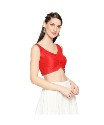 Women's Red Mulbury Silk Readymade Saree Blouse 4