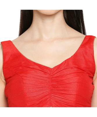 Women's Red Mulbury Silk Readymade Saree Blouse 5