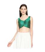 Women's Green Mulbury Silk Readymade Saree Blouse
