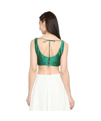 Women's Green Mulbury Silk Readymade Saree Blouse 2