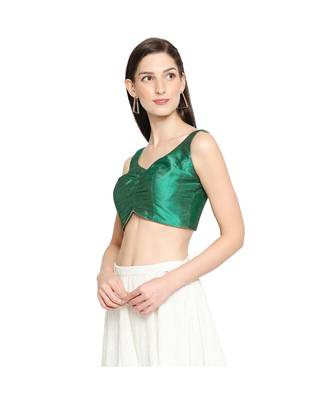 Women's Green Mulbury Silk Readymade Saree Blouse 3