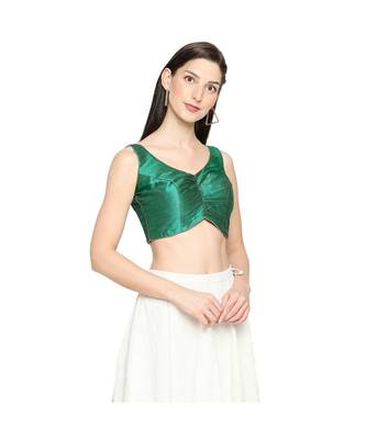 Women's Green Mulbury Silk Readymade Saree Blouse 4