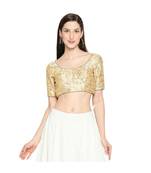 Gold Silk Blend Threadwork Readymade Blouse