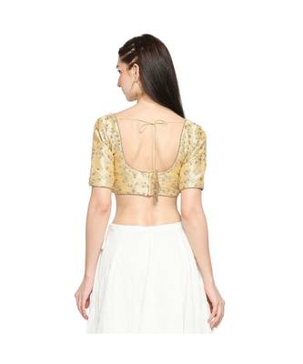 Gold Silk Blend Threadwork Readymade Blouse 2