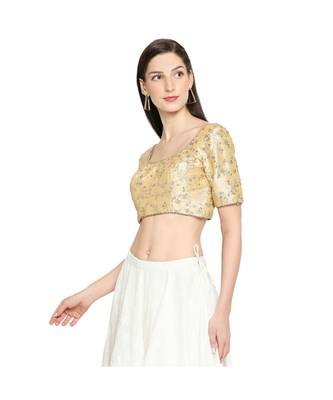 Gold Silk Blend Threadwork Readymade Blouse 3