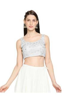 Women's Silver Fancy Net Readymade Saree Blouse