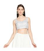 Women's Silver Fancy Net Readymade Saree Blouse