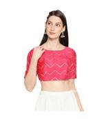 Women's Pink Crepe Silk Readymade Saree Blouse