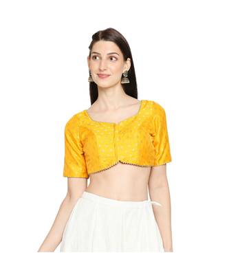 Women's Yellow Brocade Readymade Saree Blouse 1