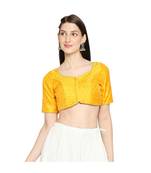 Women's Yellow Brocade Readymade Saree Blouse
