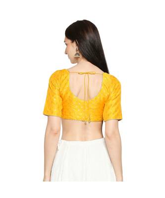Women's Yellow Brocade Readymade Saree Blouse 2