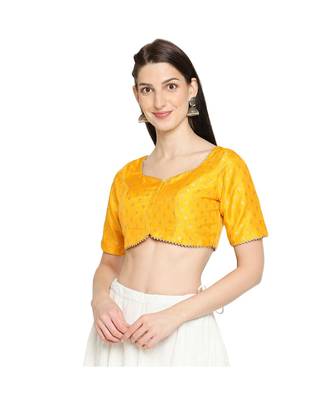 Women's Yellow Brocade Readymade Saree Blouse 3