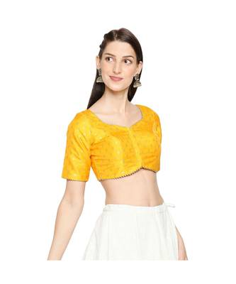 Women's Yellow Brocade Readymade Saree Blouse 4