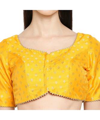 Women's Yellow Brocade Readymade Saree Blouse 5