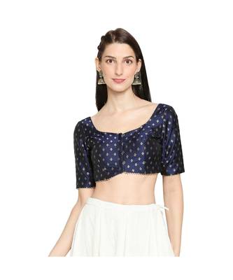 Navy Blue Brocade Saree Blouse 1