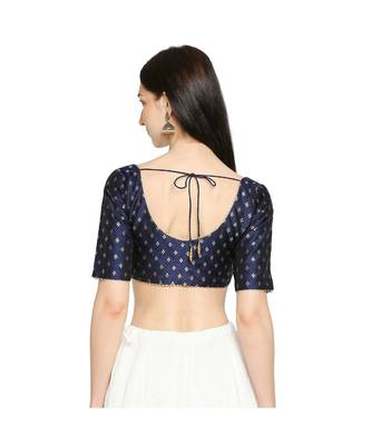 Navy Blue Brocade Saree Blouse 2