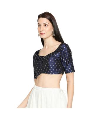 Navy Blue Brocade Saree Blouse 3