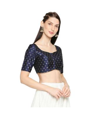 Navy Blue Brocade Saree Blouse 4