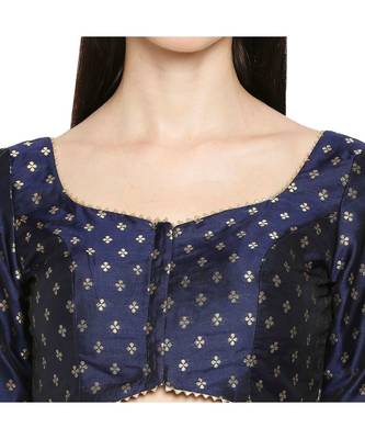 Navy Blue Brocade Saree Blouse 5