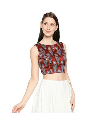 Women's Maroon Modal Silk Readymade Saree Blouse 4