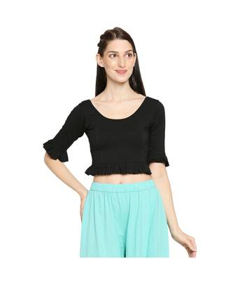 Women's Black Cotton Lycra Readymade Stretchable Saree Blouse 1
