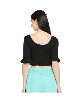 Women's Black Cotton Lycra Readymade Stretchable Saree Blouse 2