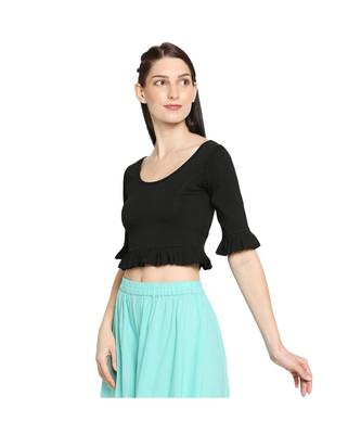 Women's Black Cotton Lycra Readymade Stretchable Saree Blouse 3