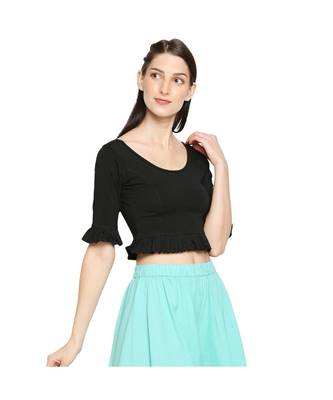 Women's Black Cotton Lycra Readymade Stretchable Saree Blouse 4