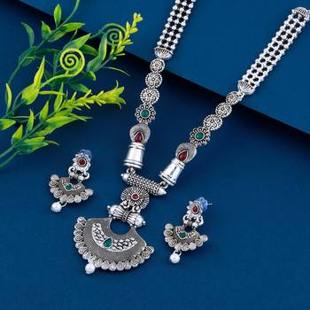 Silver Shine Attractive Traditional  Silver Oxidised Designer Necklace Jewellery Set For Girls Women 1