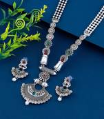 Silver Shine Attractive Traditional  Silver Oxidised Designer Necklace Jewellery Set For Girls Women