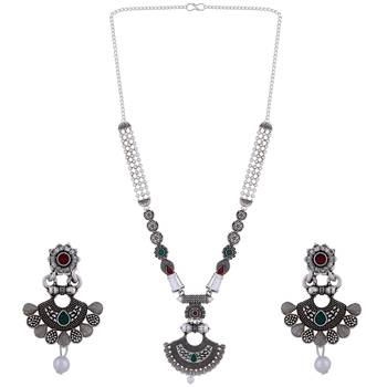 Silver Shine Attractive Traditional  Silver Oxidised Designer Necklace Jewellery Set For Girls Women 3