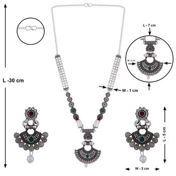 Silver Shine Attractive Traditional  Silver Oxidised Designer Necklace Jewellery Set For Girls Women 5